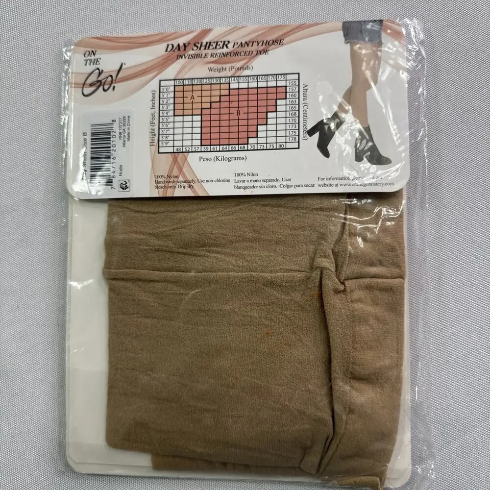 Vintage On The Go! Day Sheer Pantyhose Double Reinforced Toe Size B Nude Y2K